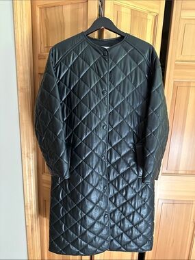 Zara Black faux leather Quilted Long Coat